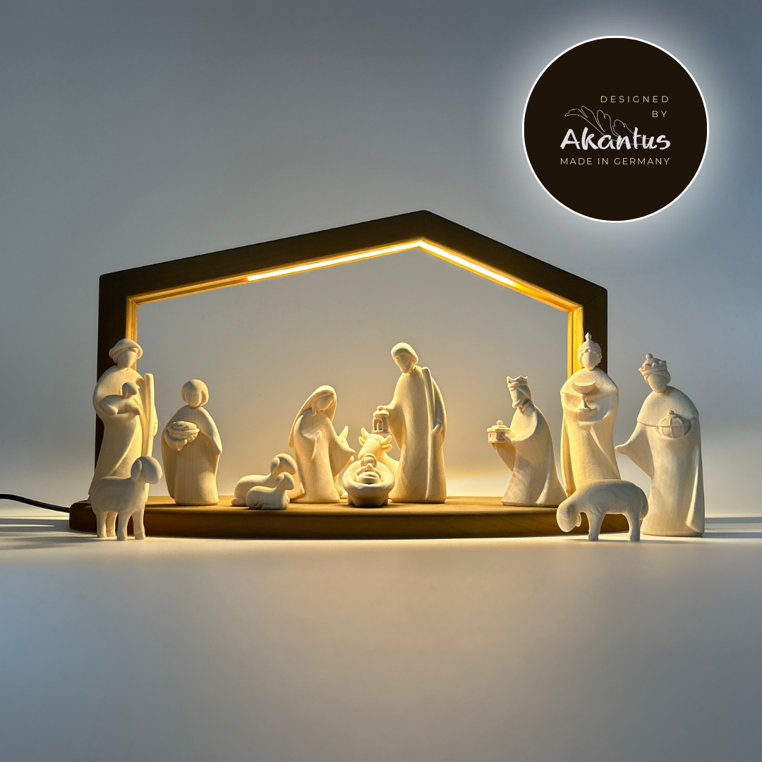 Krippenfiguren Set mit Stall "Akantus Design" brown 14 Figuren von Leonardo natur