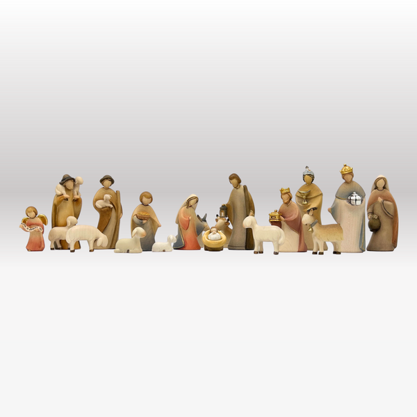 Krippenfiguren Set mit Stall Hl. Nacht groß/dunkel 18 Figuren von Leonardo bemalt