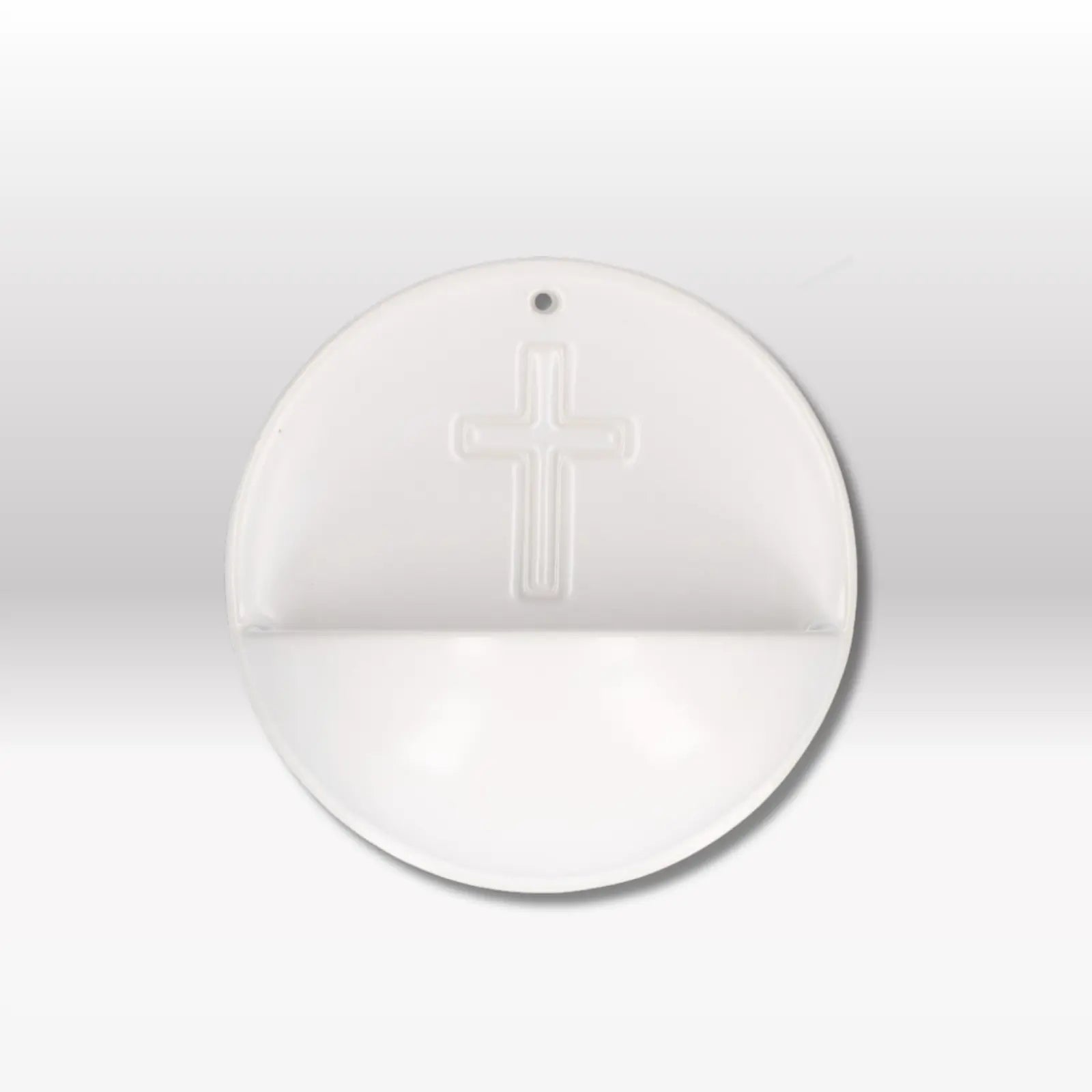 Porzellan- Weihwaserbecken mit Kreuzmotiv weiß