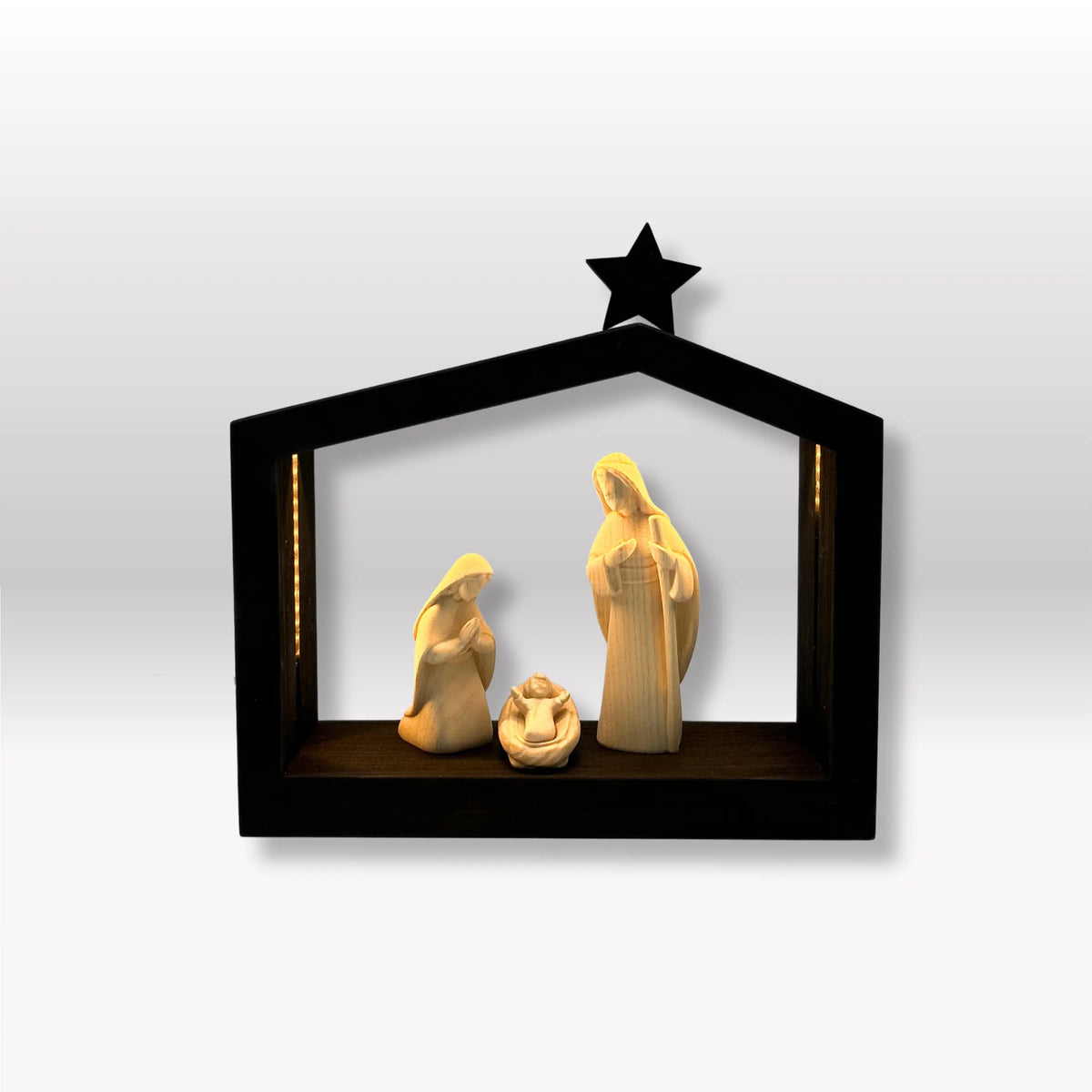 Heilige Familie (3 Figuren) von Akantus natur mit Familienhaus: "Akantus Design" black