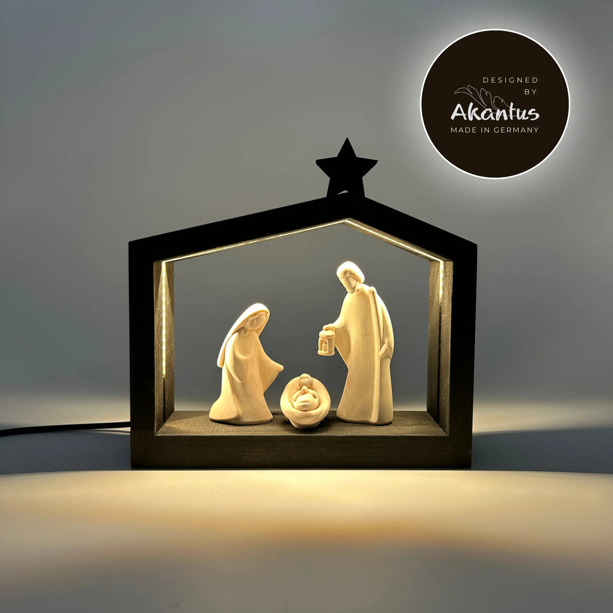 Heilige Familie (3 Figuren) von Akantus natur mit Familienhaus: "Akantus Design" black