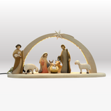 Krippenfiguren Set mit Stall Sternenschein mit Beleuchtung 8 Figuren von Leonardo bemalt