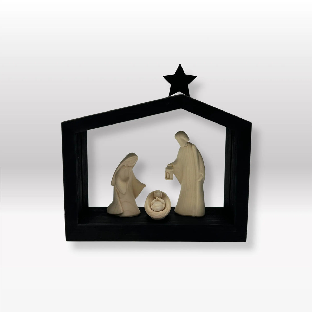 Heilige Familie (3 Figuren) von Leonardo natur mit Familienhaus: "Akantus Design" black