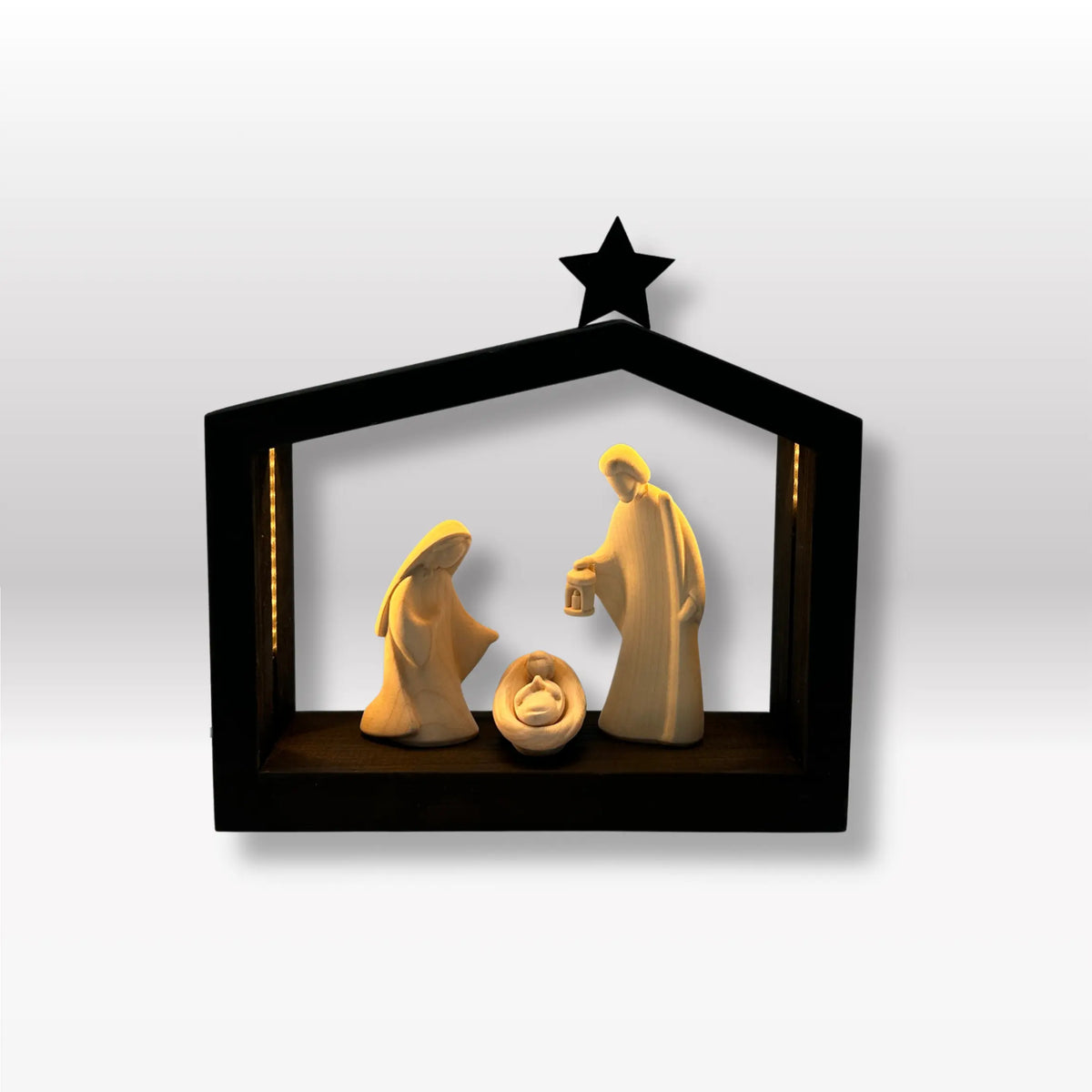 Heilige Familie (3 Figuren) von Leonardo natur mit Familienhaus: "Akantus Design" black