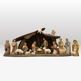 Krippenfiguren Set mit Stall Hl. Nacht groß/dunkel 18 Figuren von Leonardo bemalt