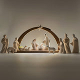 Krippenfiguren Set mit Stall Sternenschein dunkel mit Beleuchtung 14 Figuren von Leonardo natur