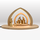 Krippenfiguren Set mit Moderner Stall, Beleuchtung und 7 Figuren von Akantus